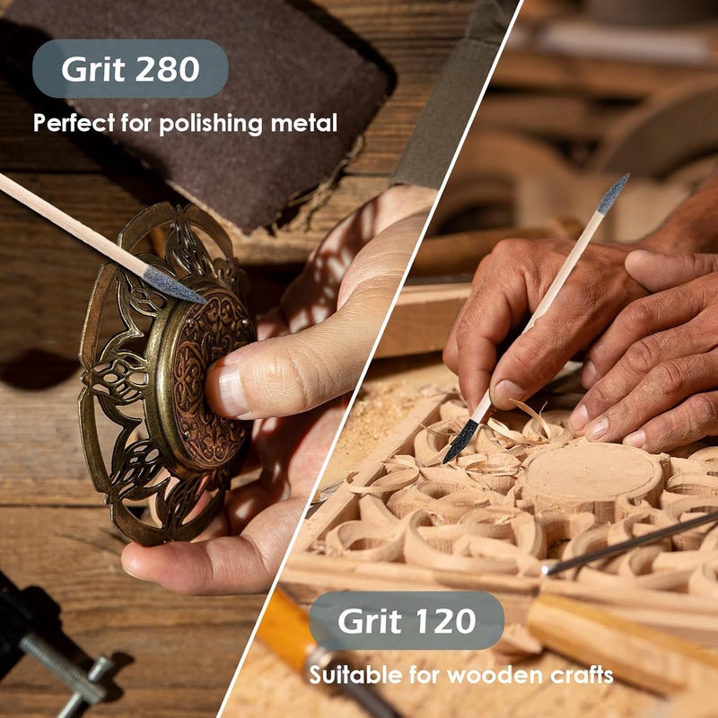 Warmtree Sanding Sticks 50 Pcs, Double-Ended Sanding Tools for Wood & Plastic Models, 120/280 Grit, 5.4 x 0.2 Inch - Fine Detailing in Tight Spaces with Matchstick Design - Image 4